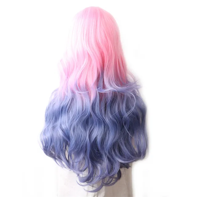 WoodFestival Wavy Synthetic Hair Wig Cosplay Ladies Colored Long Wigs For Women White Pink Red Dark Brown Green Blue Grey Ombre Same As Picture