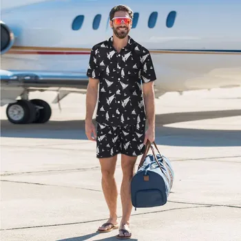 

Men Set Suit Casual Summer Printed Hawaiian Loose Beachwear Short Sleeve Casual Buttons Suits&Sets Top Blouse Outdoor #14