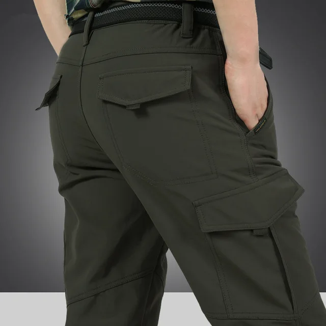 Winter Thick green Winter Thick Warm Cargo Pants Men Fleece Multi-pocket Long Trousers Waterproof Warm Jogeer Pants Male Sweatpant Plus Size M-4XL - Цвет: Winter Thick green