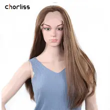 Натуральные коричневые женские длинные прямые синтетические парики на кружеве для женщин Chorliss Glueless Повседневный макияж Косплей парики Рождественский парик