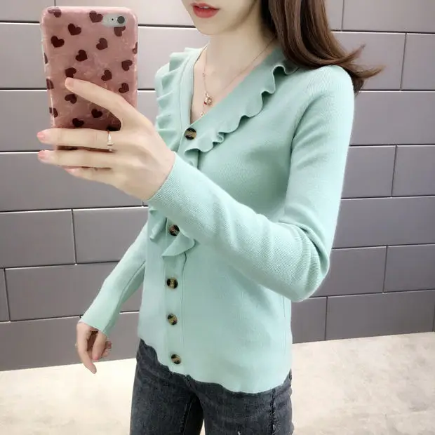 Cardigan Feminino Sweater Women 9300 Make The New Fungus And Heart Render Unlined Upper Garment Of 32-1 / F, 4 Row Shelves