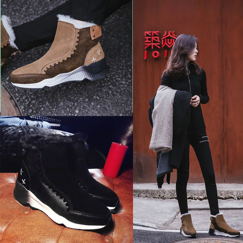 

2018 Autumn & Winter New Style Sheep Fur Snow Boots Cotton-padded Shoes Short plus Velvet Short Boots Large Size Women's Boots