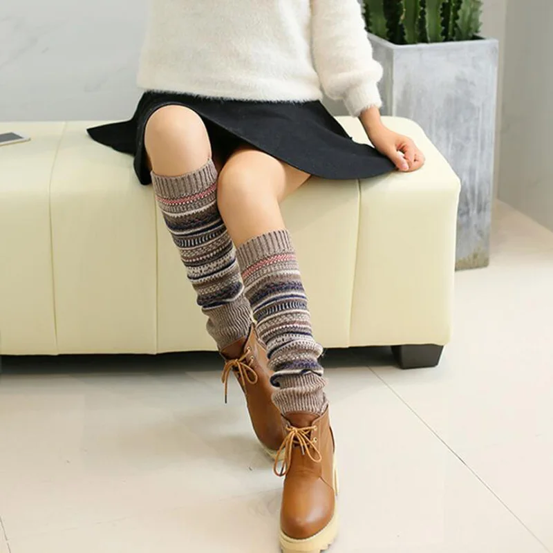 New Winter Thermal Cashmere Stockings Women Knee Socks Wool Colorful Women's Knitted Socks Thicken Girl Warm Socks WS048