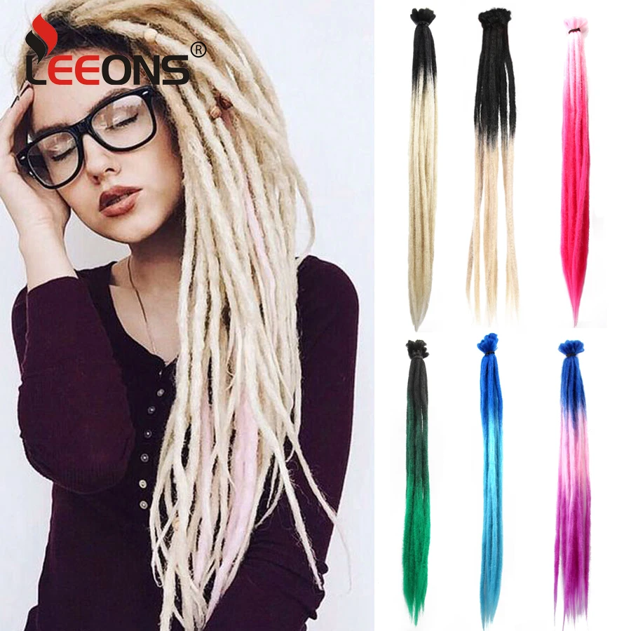 Leeons Synthetic 5Pcs/Lot Dreadlock Braids 100% Handmade Brown 20 Inch Hair Extension Dread Crochet Reggae Braids For Men/Women