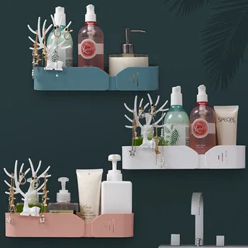 

Creative Deer Bathroom Shelves Jewelry Organizer Wall Mounted Punch Free Storage Rack Kitchen Bathroom Organizer