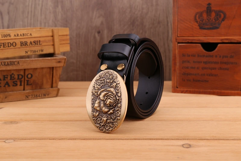 2020 flower belt men high quality full grain cowhide genuine leather waist belt 3.8 cm wide strap belts for women luxury leaf