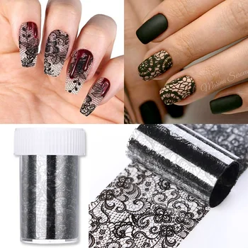 

1 Roll Black Chic Lace Nail Foils Flower Series Nail Stickers DIY Transfer Decals Sticker Nail Art Papers Tips Decoration