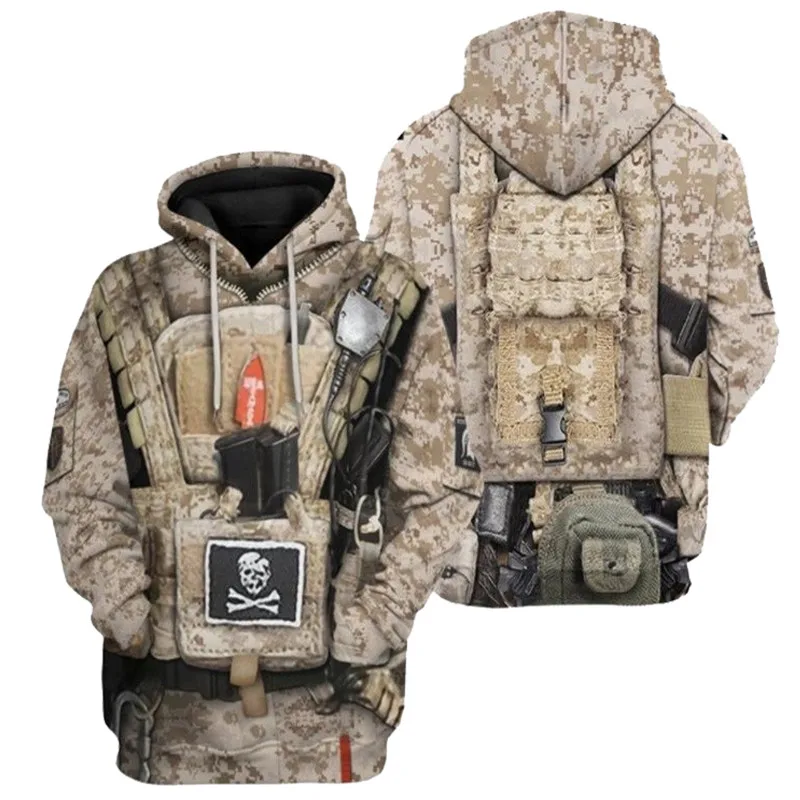 

3D Hoodies Uniform Camouflage Printed Men's Sweatshirts Casual Hooded Oversized Pullovers Long Sleeve Hoodie for Spring Autumn
