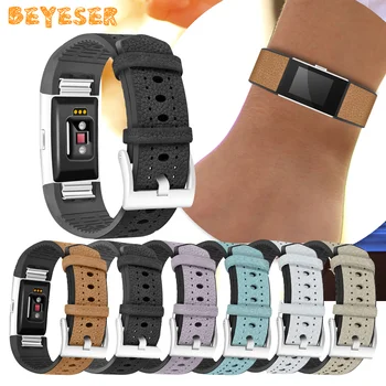 

Smart accessories Genuine Leather Wristband For Fitbit Charge 2 Watch Strap Replacement Watch Band adjustable Bracelet Sports