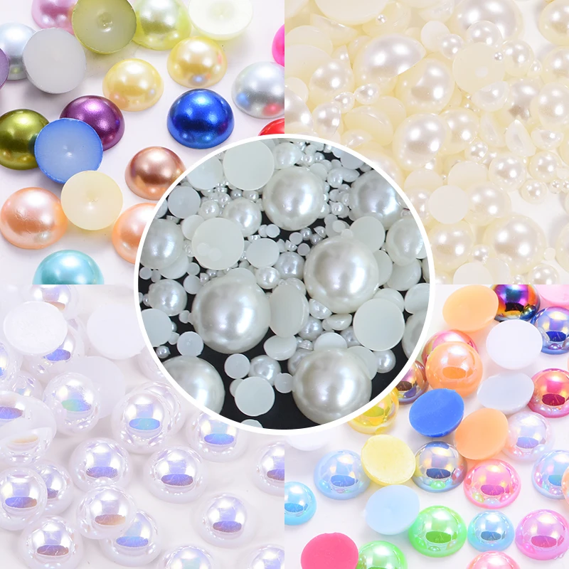 Resin Round Imitation Beads Clear AB Colors With Hole Loose Craft Pearls  For Sew On Clothes Bags Shoes Backpack Supplies - AliExpress