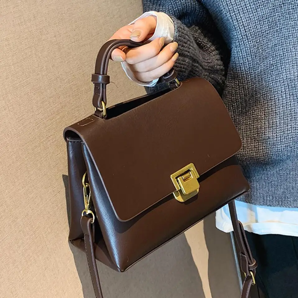 Vintage Pure color Tote bag 2021 Fashion New Quality PU Leather Womens Designer Handbag High capacity Shoulder Messenger Bag
