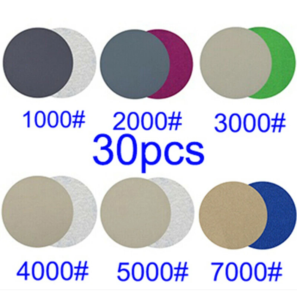 30ps 3 дюйма 75 мм грит 1000/2000/3000/4000/5000/7000 шлифовальные диски на застежке-липучке наждачная бумага круглая шлифовальным диском песок лист