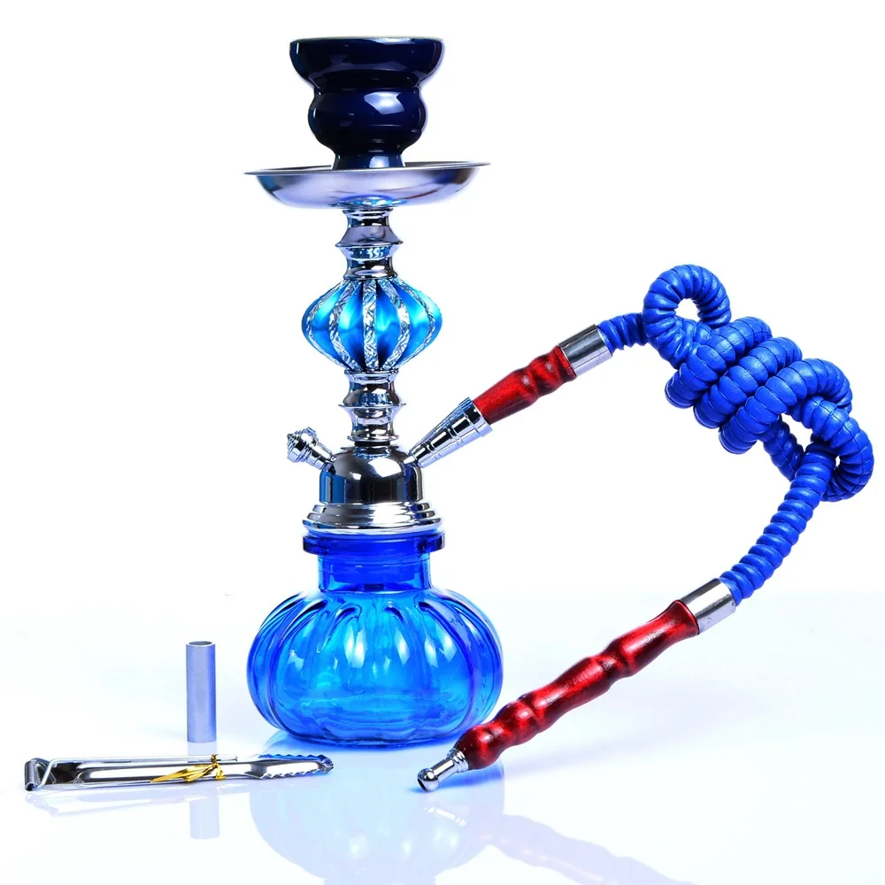 Portable Travel Hookah Small Shisha Pipe Set Nargile Chicha with Narguile Hose Bowl Tongs Charcoal Tray Shisha Accessories - Цвет: Синий