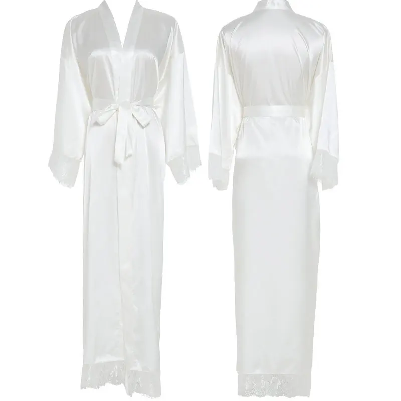 white YUXINBRIDAL Новые 11 цветов шелковые, атласные, с кружевами халат подружки невесты Свадебные платья Свадебный длинный халат женский халат черный - Цвет: white