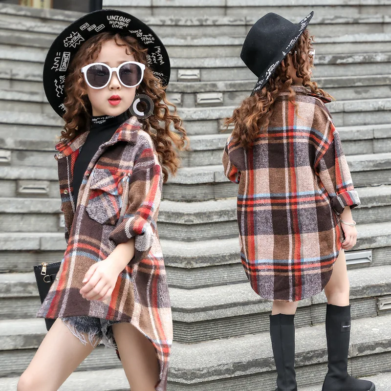 

Fashion Baby Plaid Shirt Long Sleeve Girls' School Shirts Tops 2019 Autumn Tuxedo Children Clothing Kids Blouses Outfits