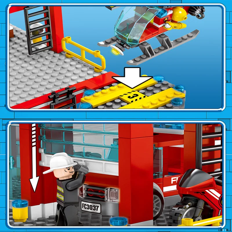908pcs Fire Administration Model Building Blocks For Legoing City Construction Firefighter Truck Enlighten Bricks Toys Children
