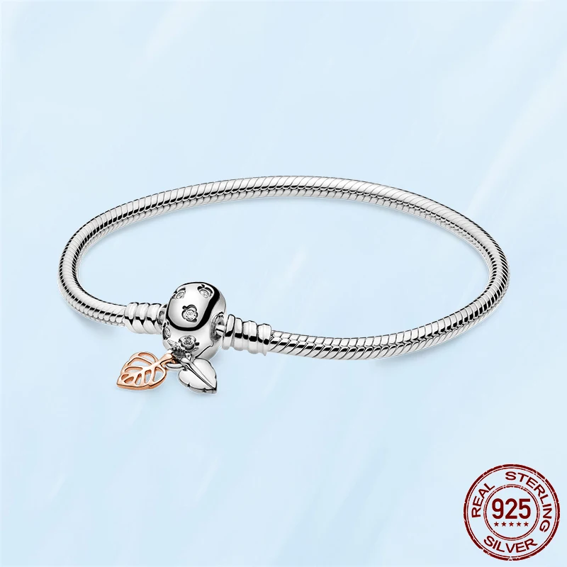 TOP SALE 925 Sterling SILVER Heart Snake Chain Fashion Bracelets For Women Fit Original Pandora Charm Beads Jewelry Gift