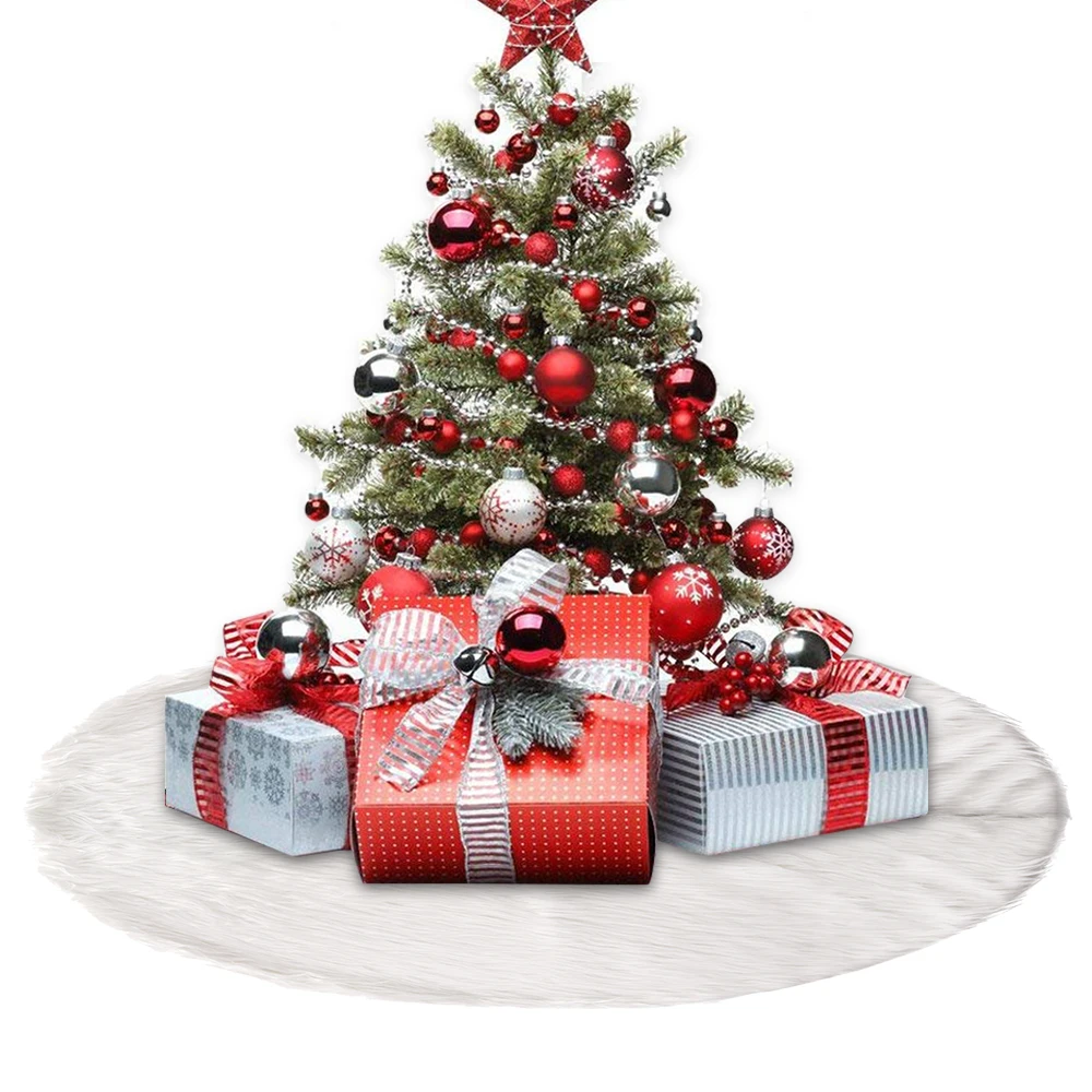 1pc White Christmas Tree Skirt Plush Faux Fur Carpet Xmas Floor Mat Ornaments Merry Christmas New Year Christmas Tree Decoration