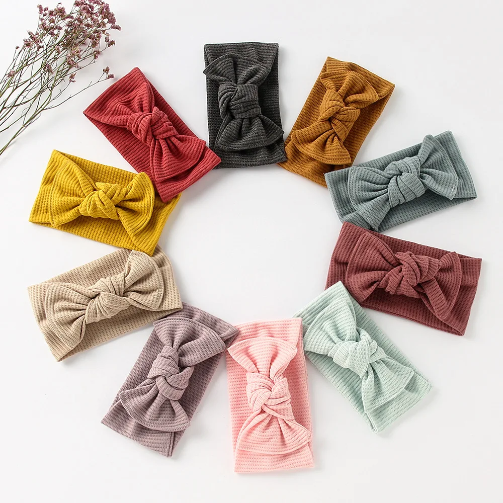 20pc/lot 2021 New Baby Waffle Knit Bow Headband Cotton Bow Baby Head