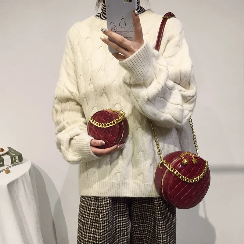 

Retro Patent Leather Round Messenger Bag Fashion Chain PU Leather Handbags Tote Satchel Bag New Summer Flap Handbags