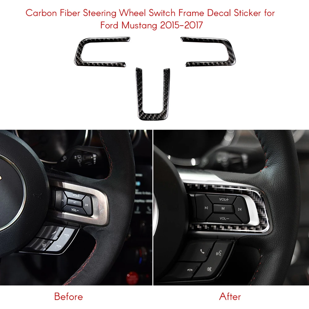 

Auto Accessories Car Sticker Carbon Fiber Steering Wheel Switch Frame Decal Sticker Fit for Ford Mustang 2015-2017