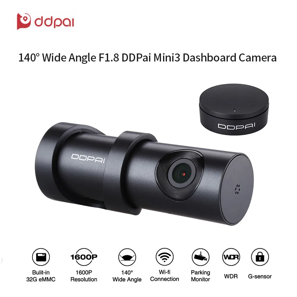 DDPai Mini3 Car HD 1600P Dash Cam DVR Built-in 32G eMMC Storage Car WIFI Camera Loop Recording Dash Camera with F1.8 Aperture