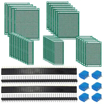 

62Pcs PCB Board Kit Includes 32Pcs Double Sided Prototype Boards, 20Pcs Header Connector and 10 Pcs Screw Terminal Blocks