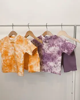 

7 Colors 2Pcs Set Baby Girls Clothes Set Tie-Dye Print Round Neck Short Sleeve T-Shirt+Shorts Pants Summer Suit