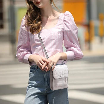 

Women's 2020 bag Leather Crocodile pattern Summer mini bag Vertical mobile Phone bag Wallet Shoulder Messenger Feminine Luxury