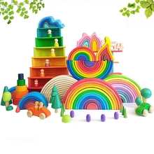 Bloques de construcción de arcoíris de madera grande para niños y niñas, apilamiento creativo de equilibrio alto, juguete educativo DIY, regalos