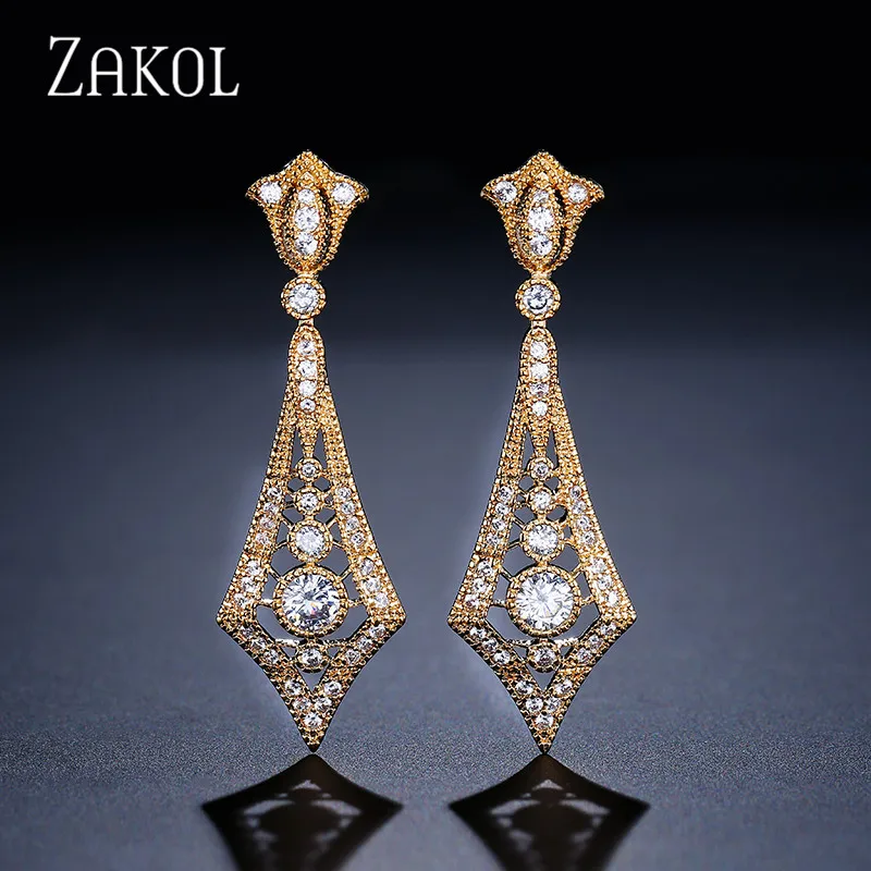 ZAKOL роскошные женские висячие серьги в европейском стиле с чешским камнем форме