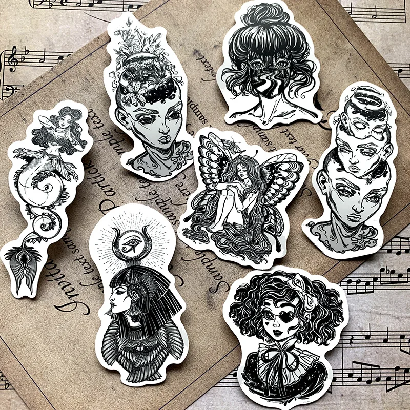 Black and White Vintage Tattoo Stickers (50 pcs)