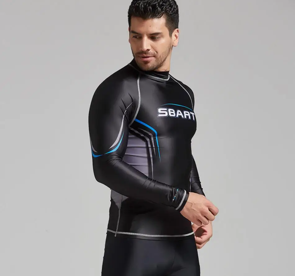 Wholesale Sbart Mens Long Sleeve Sun Protection Rashguard Swim Shirt with UV/UPF 50+ Protection Big Size Hot Sell