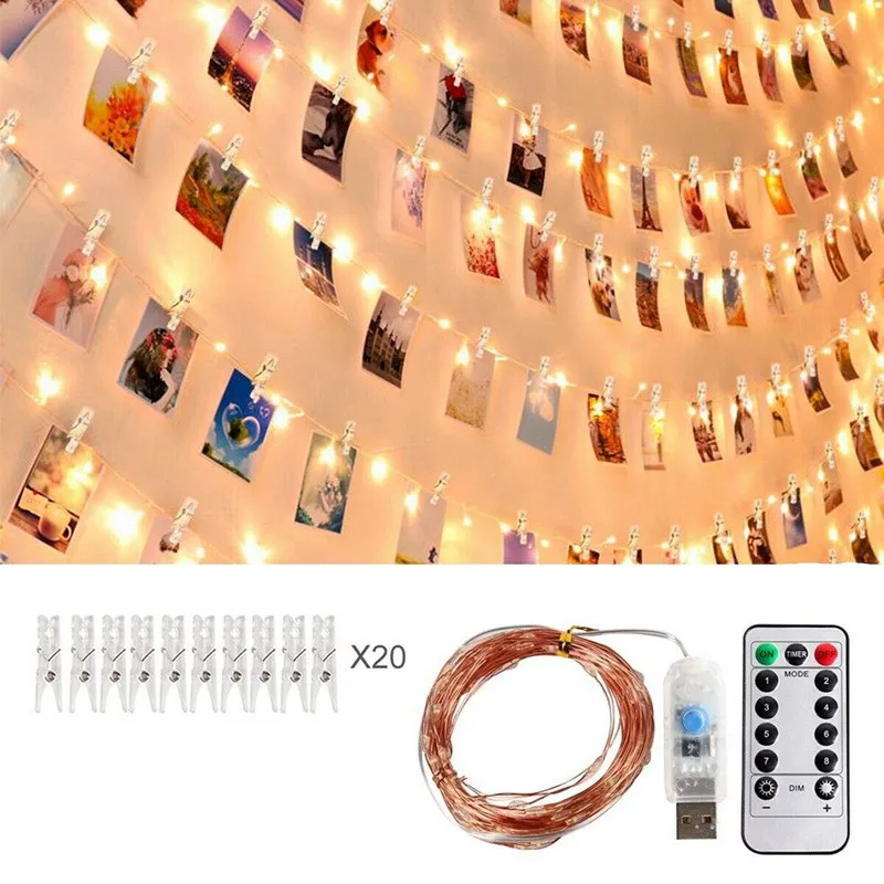 

USB LED Photo Clip String Fairy Lights Garland lamp For Christmas New Year Wedding Party Decoration Holiday Lamp 2/5/10m