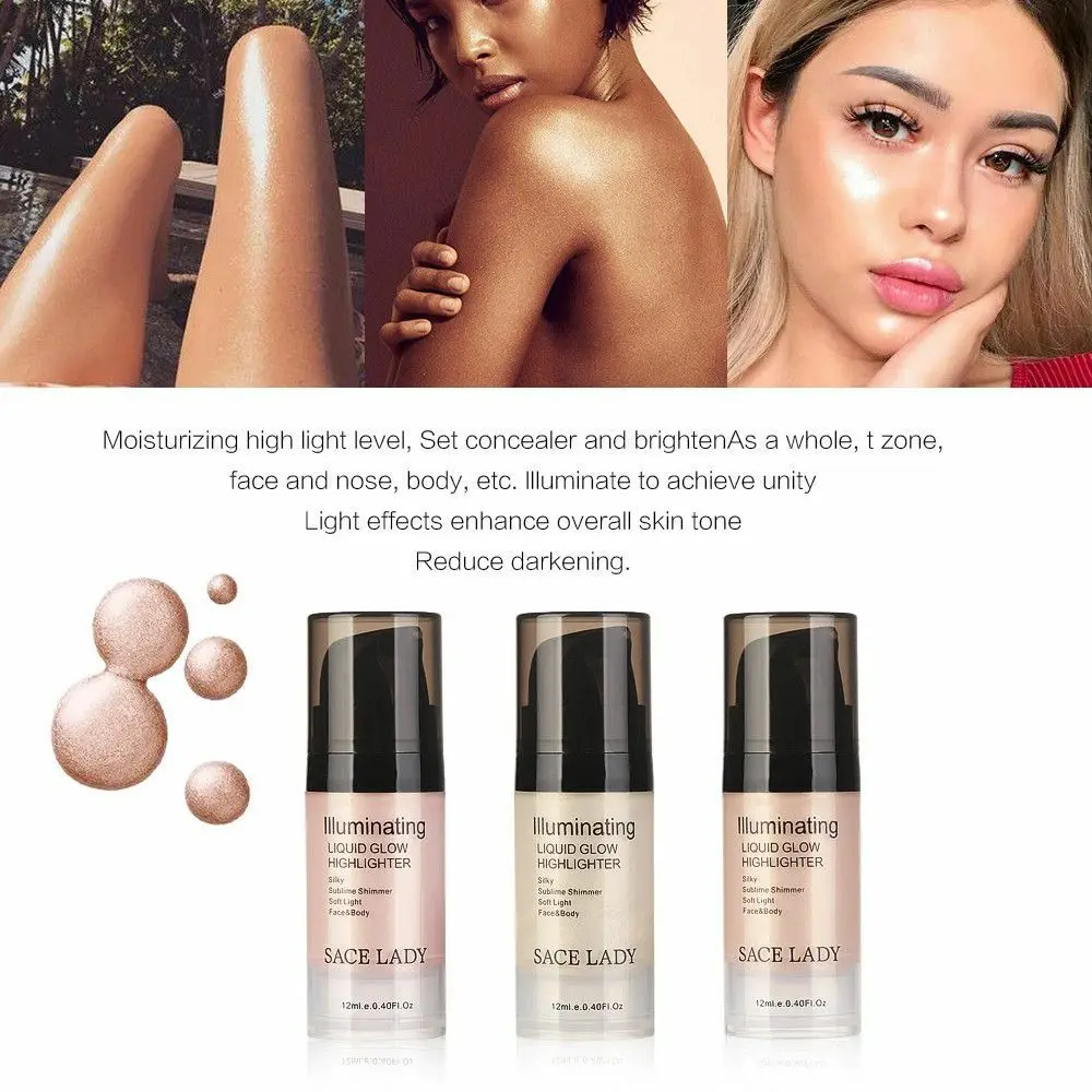 

SACE LADY Liquid Highlighter Makeup Shimmer Face Illuminator Oil Glow Liquid Concealer for Face Contouring Cream Cosmetic