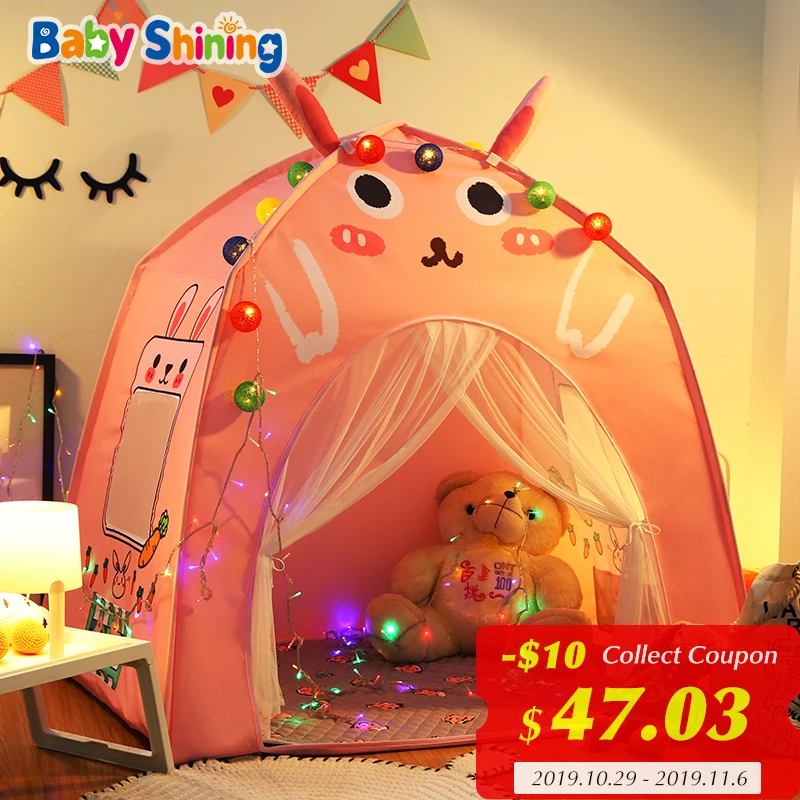 Детский Сияющий домик для игр, Игровая палатка с подсветкой, игровой домик Tipi, 130 см, с карманом на окно, хлопковый коврик для мальчиков и девочек, подарок на день рождения