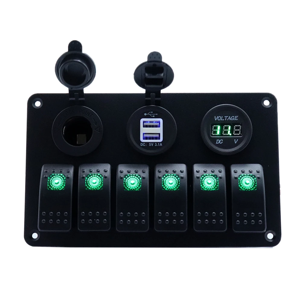 12 V-24 V DC 6 банд RV зеленый светодиодный тумблер кулисный переключатель панель с для автомобиля морской аксессуары