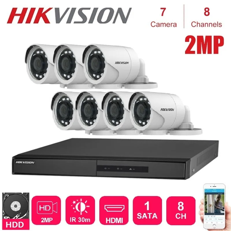 Камера видеонаблюдения Hikvision 8 каналов 7 шт. 2 МП 4 в 1 HD ночное видение|Система