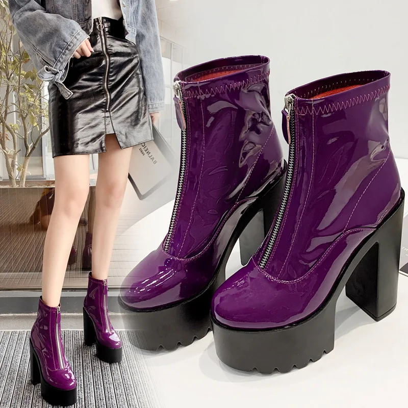 

Autumn Boots Round Toe Booties Ladies Chunky Heel Women's Rubber Shoes Rain Clogs Platform Bootee Woman 2019 Luxury Designer