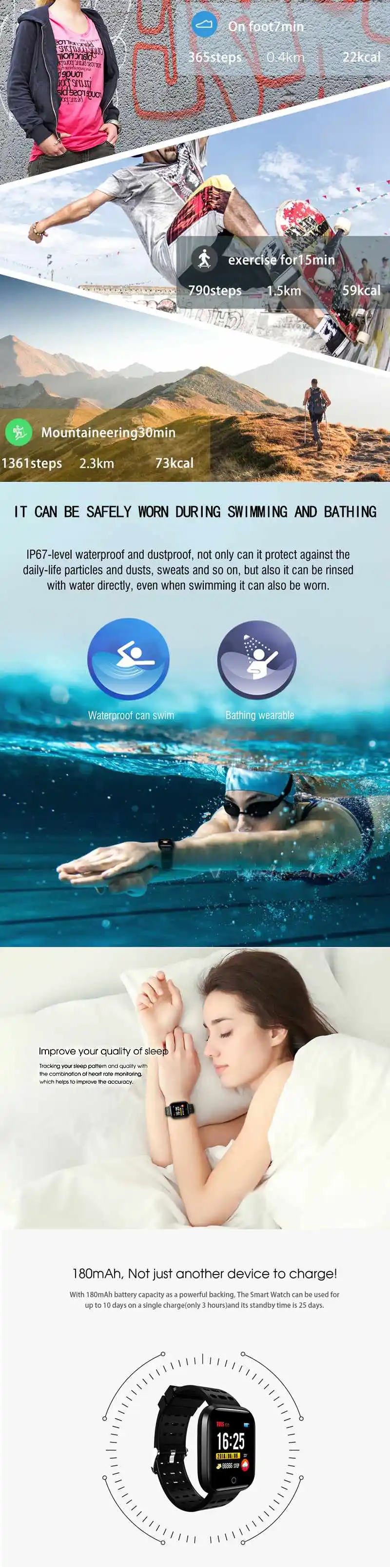 Y18 Smartwatch IPS Color Touch Screen IP67 Waterproof Smart Watch Heart Rate Monitor Multiple Sport Modes Fitness Smart Bracelet