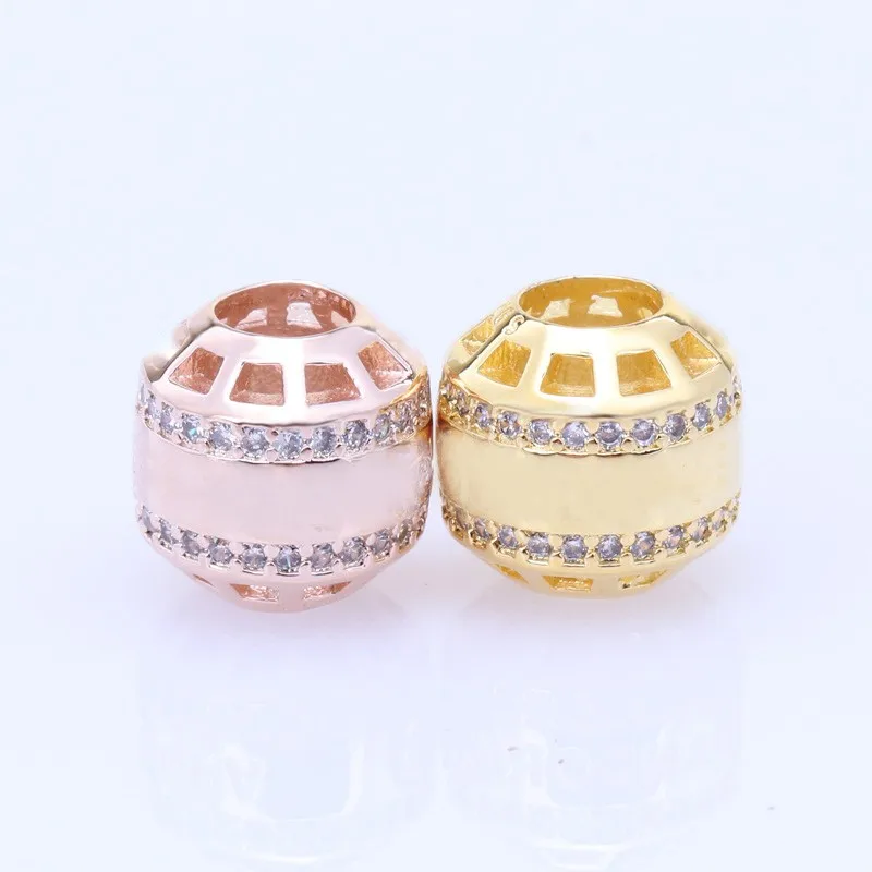 

Original 925 Sterling Silver Bead Rose Gold Round With Crystal Beads Fit Pandora Women Bracelet & Necklace Diy Jewelry