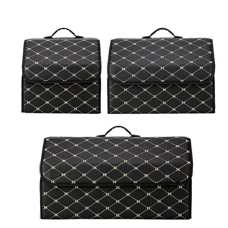 Car Storage Bag Auto Trunk Organizer Box Storage Bag PU Leather Car Storage Bag Folding Car Trunk Stowing Tidying For Car SUV