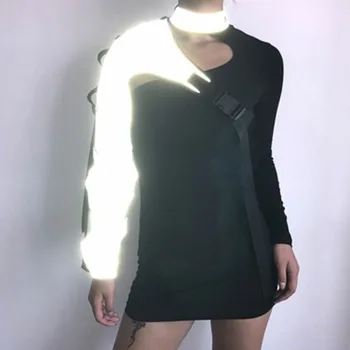 

Y2k Cardigan Women's BF Wind Trend Asymmetrical One-shoulder Long Sleeve Reflective Stitching Shirts Techwear Women
