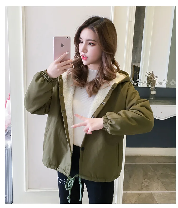 Lambs Wool Coat Women's Brushed And Thick Autumn And Winter New Style Korean-style Junior High School Students Loose-Fit Ho
