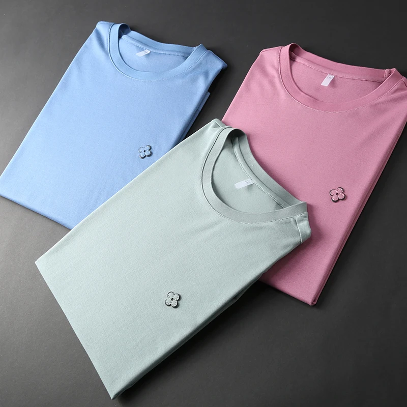 

JSBDSummer high-end breathable silky cotton fabric men's casual round-neck half-sleeve shirt plain short-sleeved T shirt