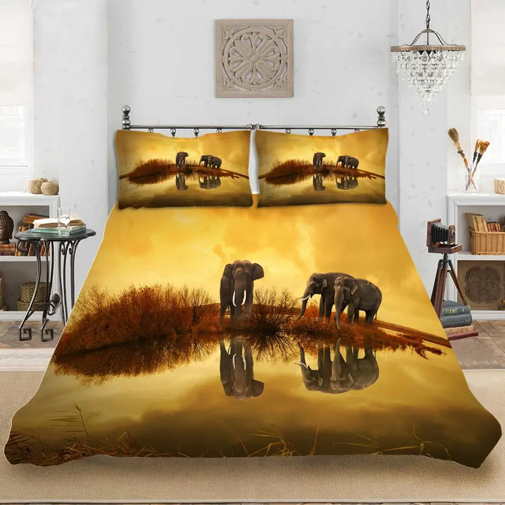 

3D Printed Elephant Comforter Cover 2/3 PCS Set Super Soft Microfiber Duvet Cover Kids Bedroom Adults Bedding with Pillowcases