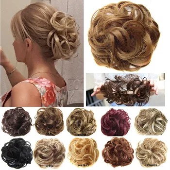 1 Pieces jeedou Synthetic Messy Chignon Donut Gary Brown Color 30g Hair Bun Pad Elastic Hair Rope Rubber Band Hair Extensions tanie i dobre opinie High Temperature Fiber Curly Chignon Pure Color
