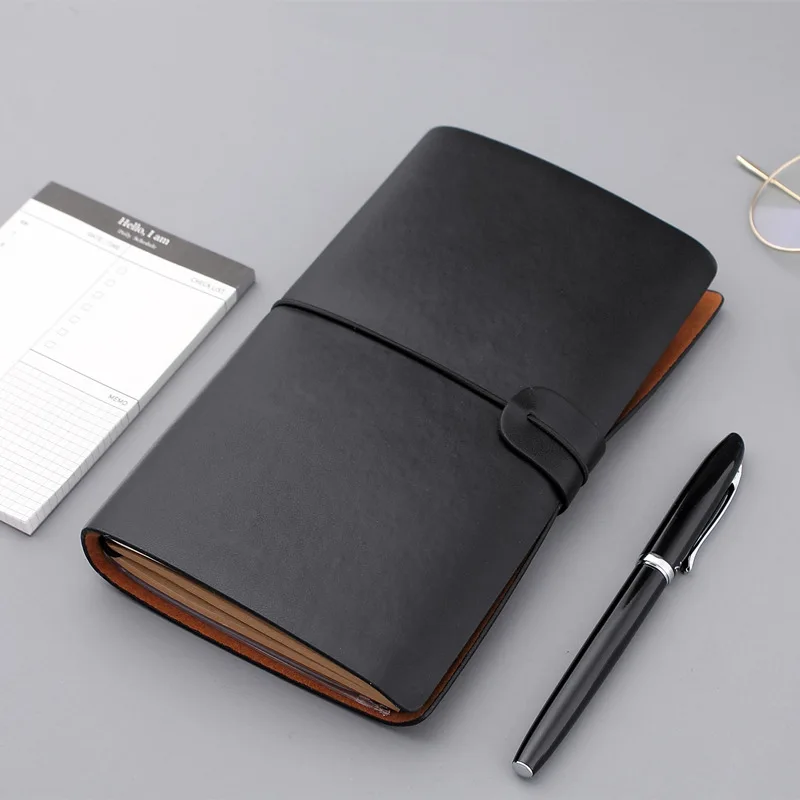 Blank Page Soft PU Retro Leather Notepad Old Fashioned Strap Travel Notebook Creativity Stationery Kraft Paper A6