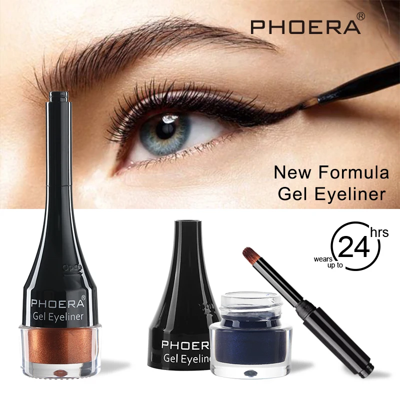 PHOERA Black Eyeliner Waterproof Colorful Gel Eye Liner Pencil Sweat-proof Liquid Makeup Cosmetics 10 Color Make up Tools TSLM1