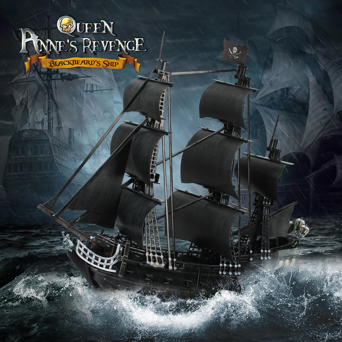 CubicFun 3D Puzzles Large Pirate Ship 26.6" Difficult Watercraft Model Queen Anne's Sailboat Building Kits Toys for Adults Kids 2